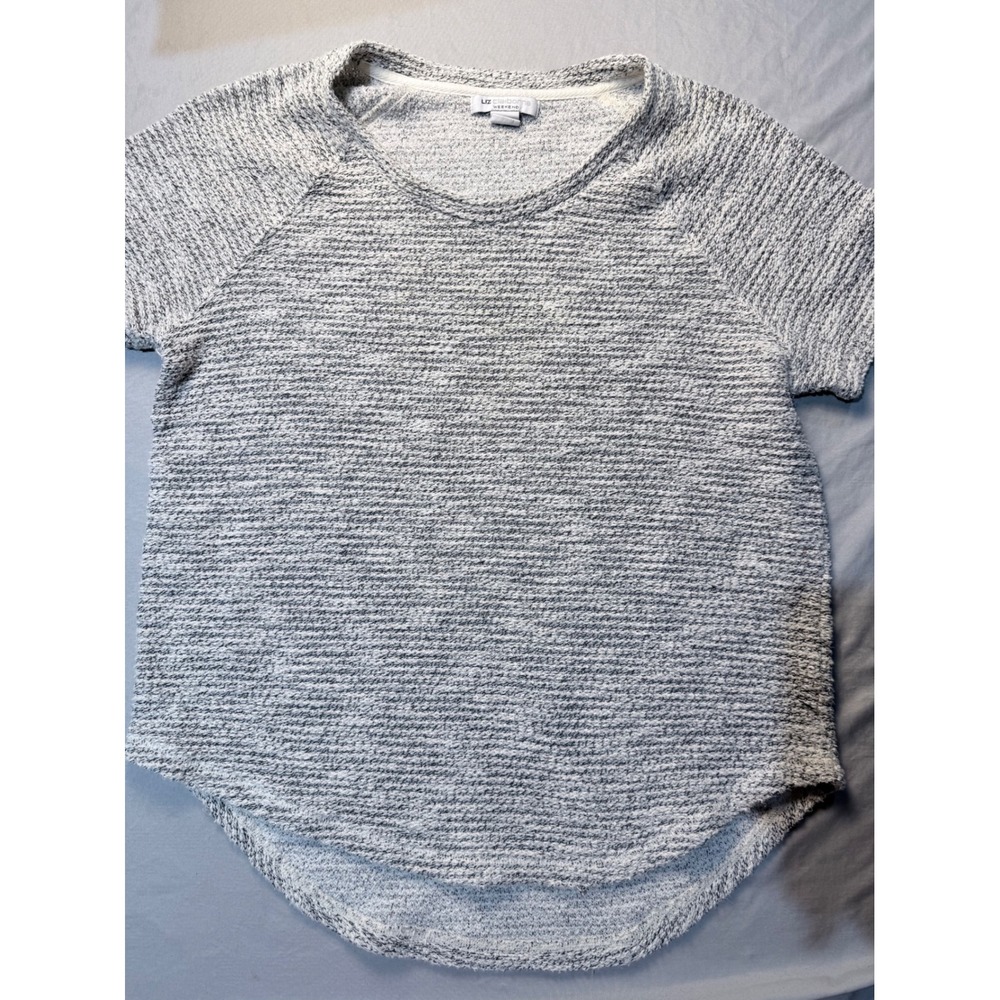 Liz Claiborne Weekend Womens Grey Marled Knit Short Sleeve Top Size L Raglan Hem